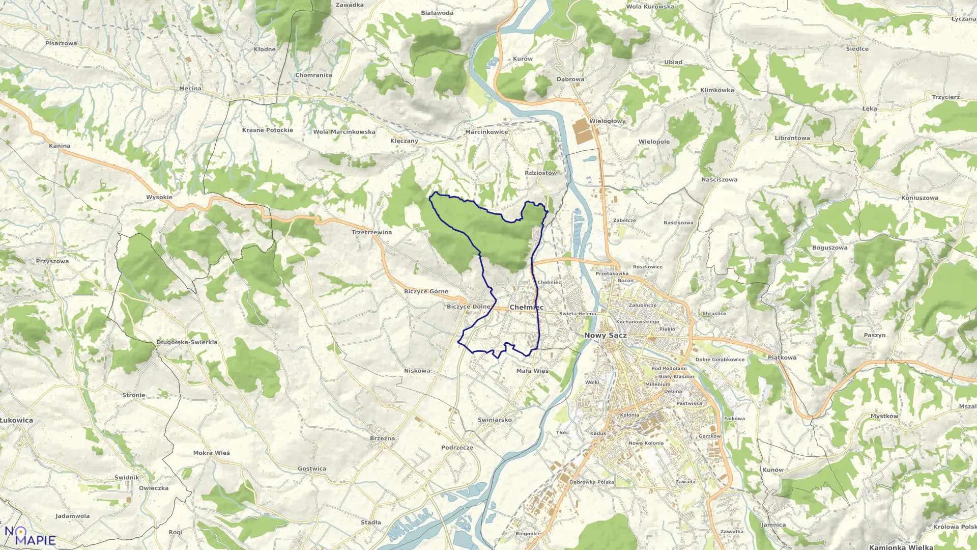 Mapa obrębu Chełmiec w gminie Chełmiec