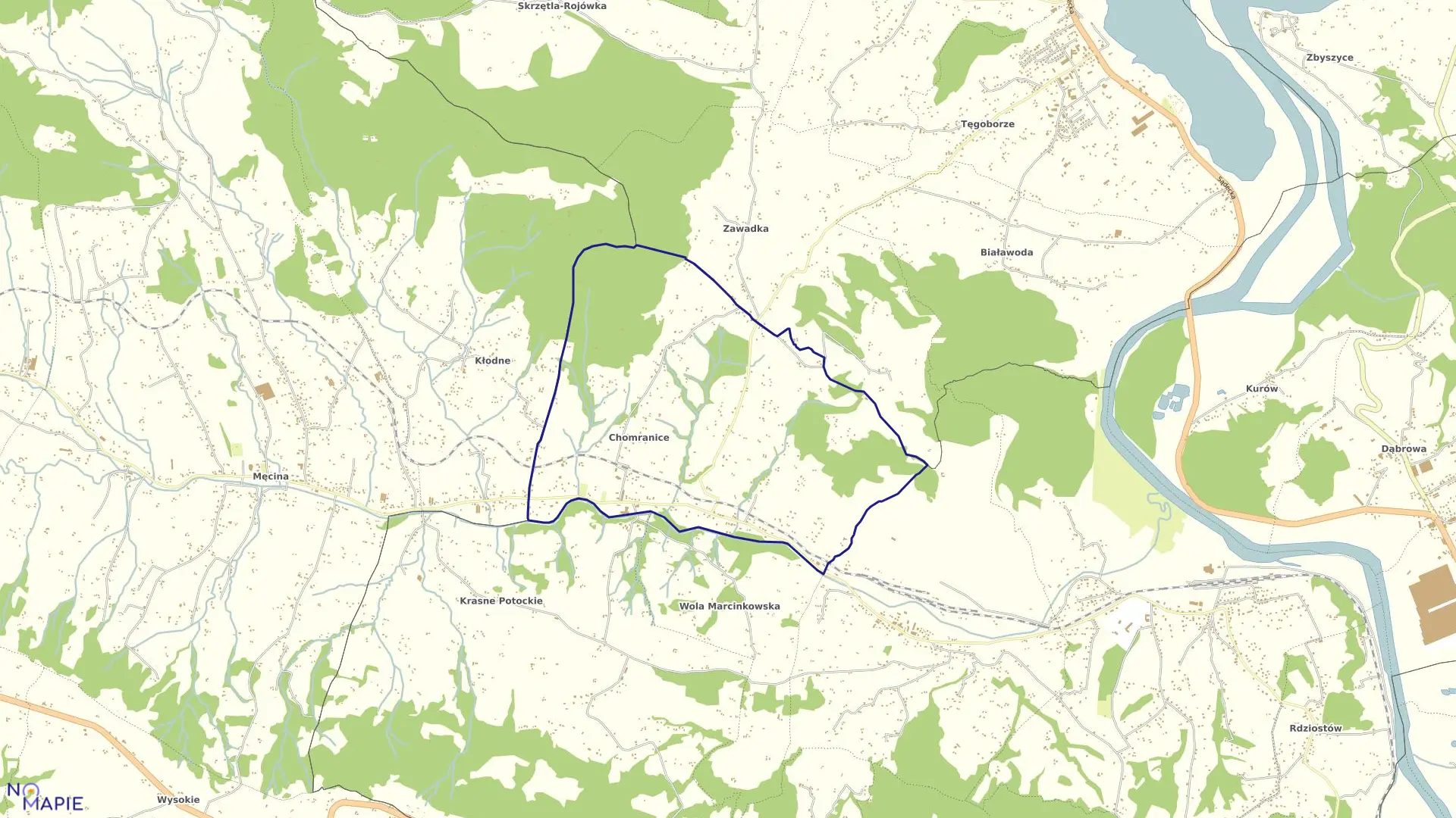 Mapa obrębu Chomranice w gminie Chełmiec