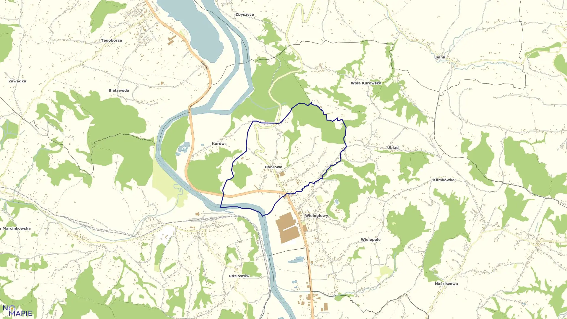 Mapa obrębu Dąbrowa w gminie Chełmiec