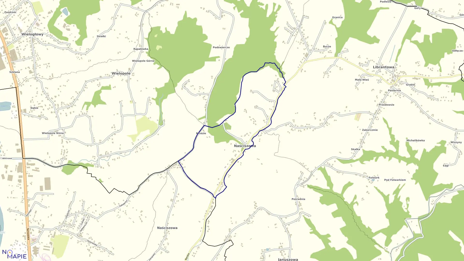 Mapa obrębu Naściszowa w gminie Chełmiec