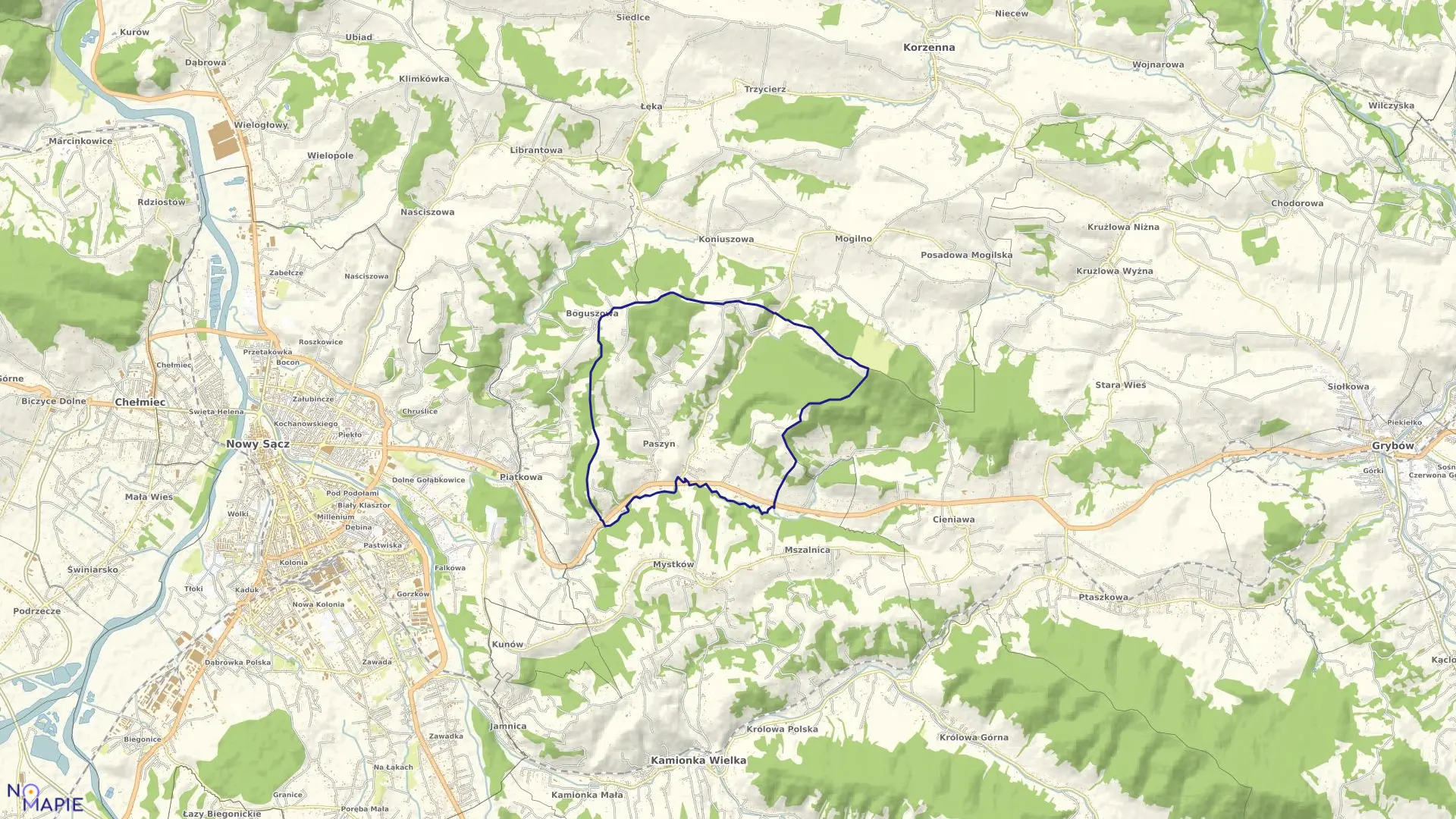 Mapa obrębu Paszyn w gminie Chełmiec