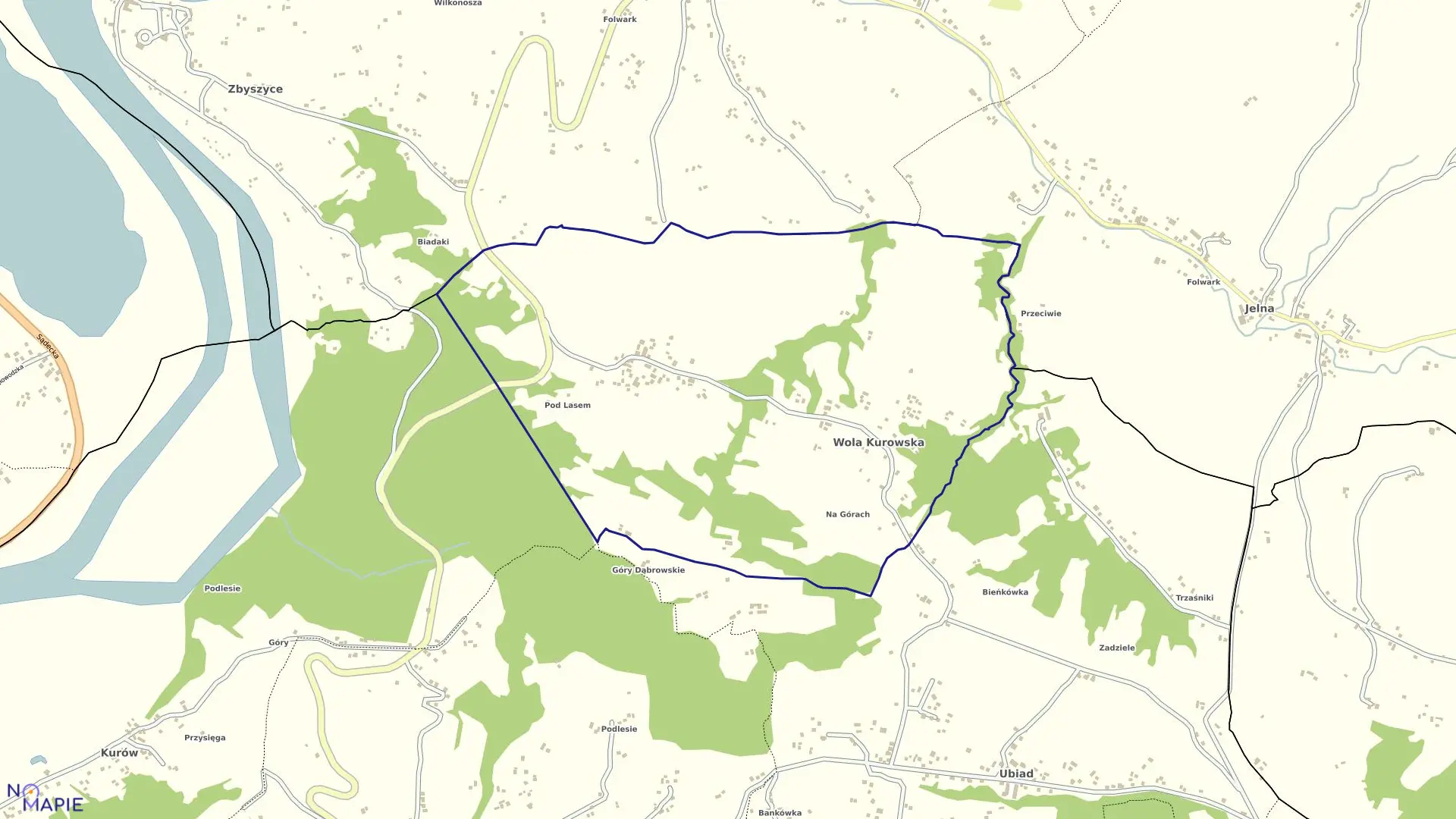 Mapa obrębu Wola Kurowska w gminie Chełmiec