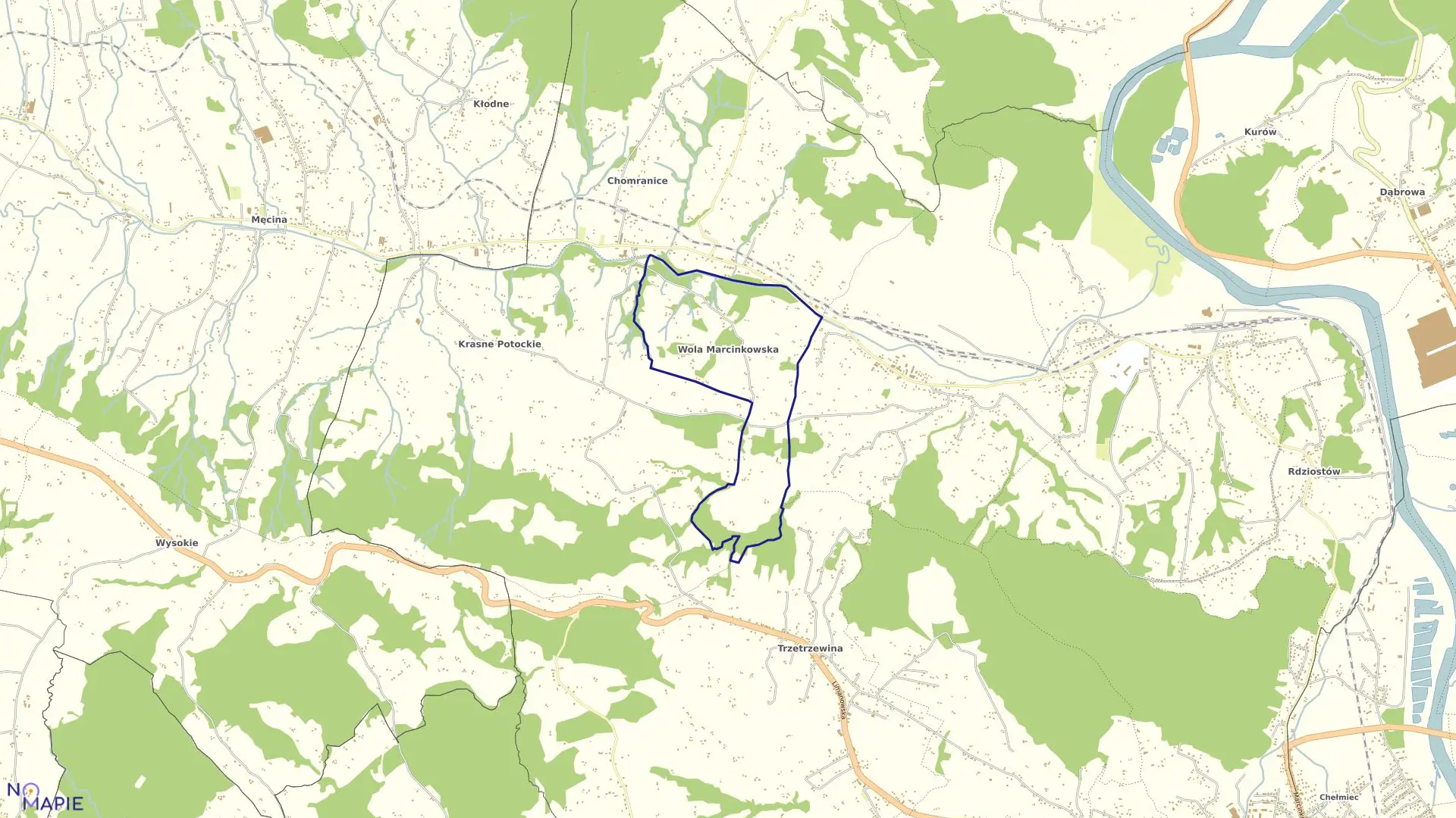 Mapa obrębu Wola Marcinkowska w gminie Chełmiec